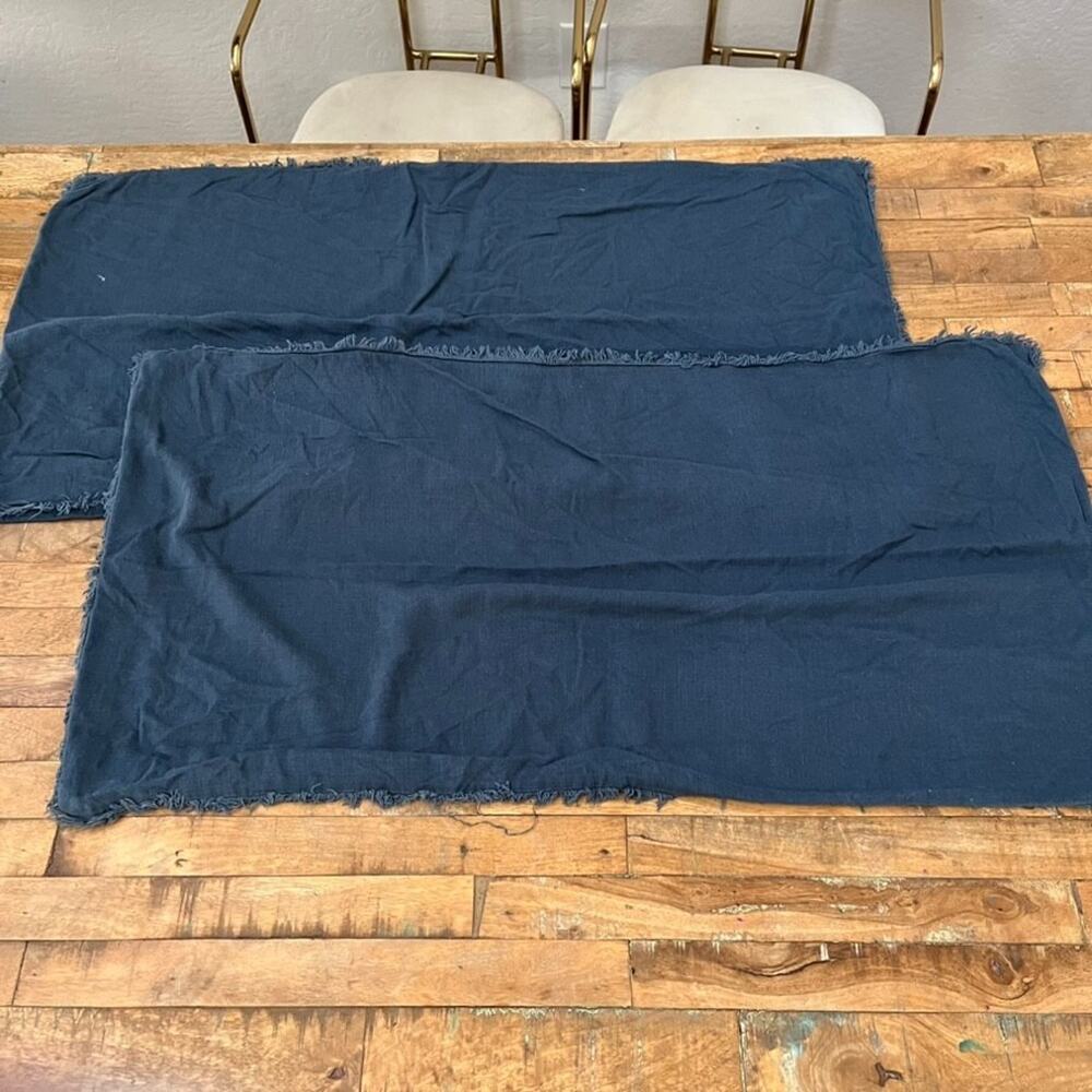 Casaluna Blue t King Pillow Shams Fringed Linen Blend